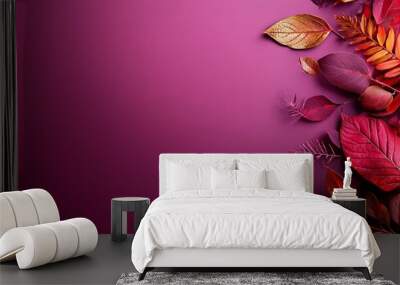  Two sides, each featuring a purple background dotted with various-colored leaves Wall mural