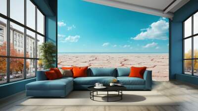 Expansive land with blue sky, scattered clouds – one notable cloud Wall mural