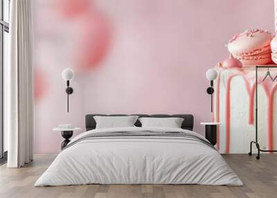 pink icing, two donuts atop, candles piercing Wall mural