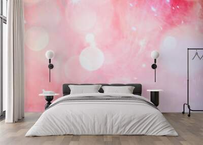 Soft pink light abstract bokeh background with sparkling white stars. Wall mural