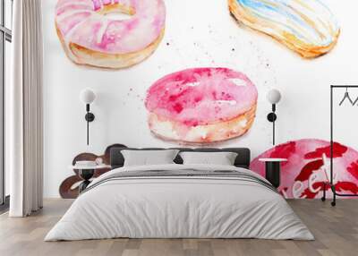 watercolor set of cookie, donut, choux pastry Wall mural