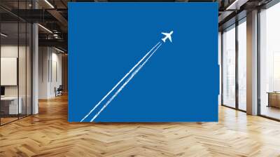 Jet plane flying in the blue sky, leaving vapor trails behind in flight. Vector illustration Wall mural