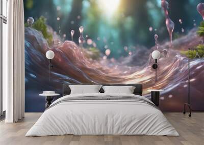 liquid 3d textured with soft colors forest background - fantasy world background water scape Wall mural