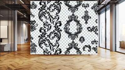 Vintage baroque frame scroll ornament engraving border floral retro pattern antique style acanthus foliage swirl decorative design element filigree calligraphy. Wall mural