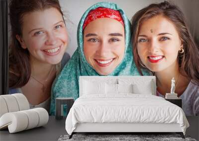 friendship of the religions concept: muslim and christian girl t Wall mural