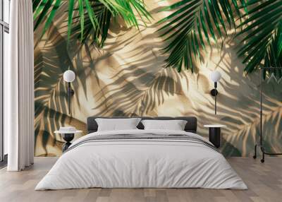 A beach scene with palm trees and sand Wall mural