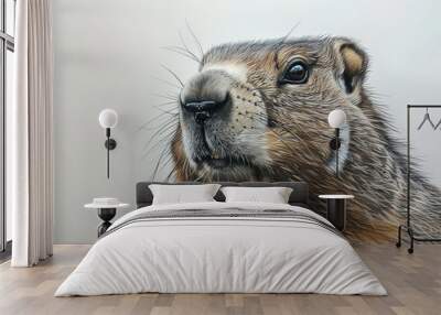 A close up of a squirrel's face with a brown and white fur Wall mural