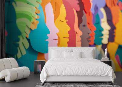 A colorful collage of faces with the idea of diversity and unity Wall mural