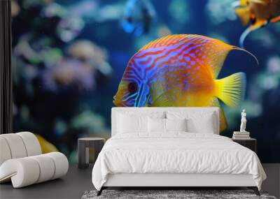 A colorful fish is swimming in a tank with other fish Wall mural