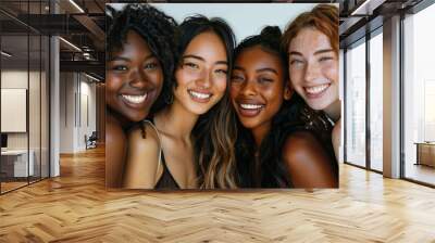 A group of women with different hair colors and styles are smiling Wall mural