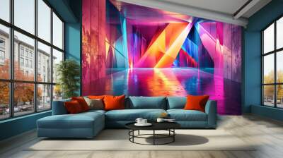 A large room with a colorful wall and a floor Wall mural