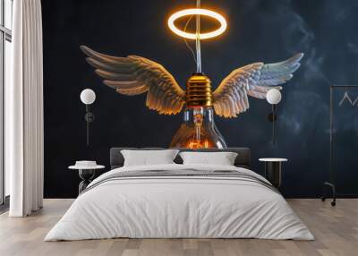 A light bulb with wings and a halo Wall mural