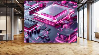 A processor with a pink and silver design and a gaming system on it Wall mural