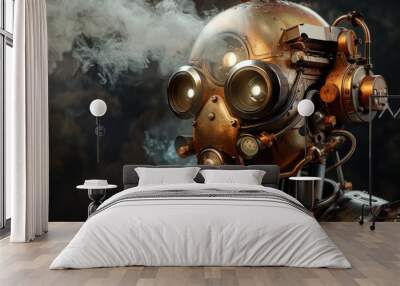 A robot with a mask on its face and a smoke machine behind it Wall mural