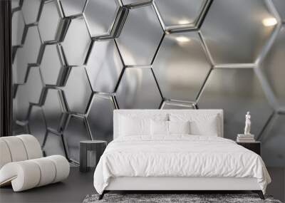 A wall of hexagonal tiles with a metallic sheen Wall mural