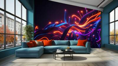 abstract neon background. 3d lines. Generative AI Wall mural