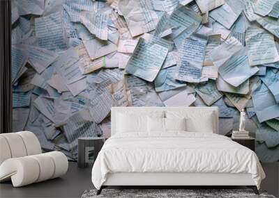 An abstract background featuring a pile of handwritten essays, their pages filled with ideas and arguments Wall mural