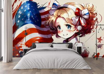 anime Patriotic holiday and happy kid. Generative AI, Generative, AI Wall mural