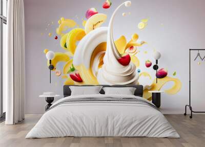 banana ice cream bursts in the air. Generative AI, Generative, AI Wall mural