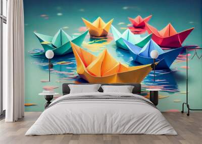 colorful paper boats. Generative AI, Generative, AI Wall mural