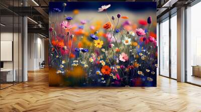 colorful spring meadow flowers. Generative AI, Generative, AI Wall mural