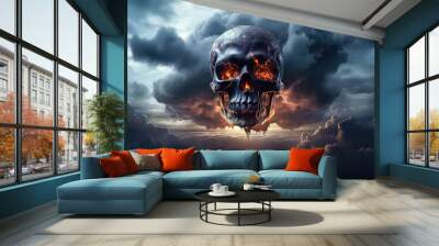 halloween concept skull on a background of clouds Wall mural