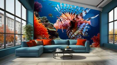 Lionfish (Pterois miles) on a coral reef Wall mural