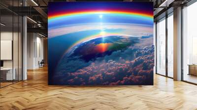 rainbow in the sky above the earth. Generative AI, Generative, AI Wall mural