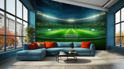 Soccer stadium at night with bright lights. Wall mural