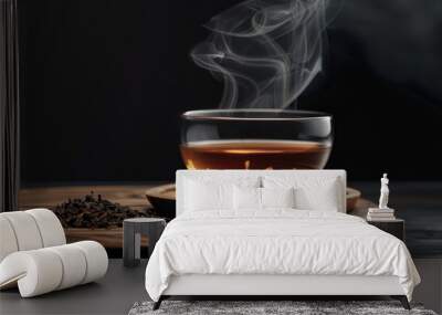 The steam from the tea is rising, creating a cozy and warm atmosphere Wall mural