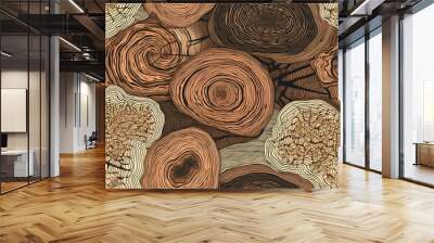 tile. Seamless pattern with cut tree trunk. Wood texture. Generative AI Wall mural