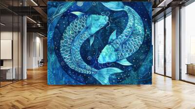 Two blue fish swimming in a blue ocean Wall mural