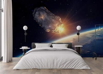 view of a meteorite flying towards the earth. Generative AI Wall mural