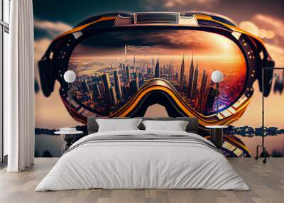 view of futuristic glasses with the city reflected in them. Generative AI, Generative, AI Wall mural