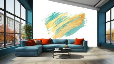 Abstract golden and blue watercolor stains on white background for your design Wall mural