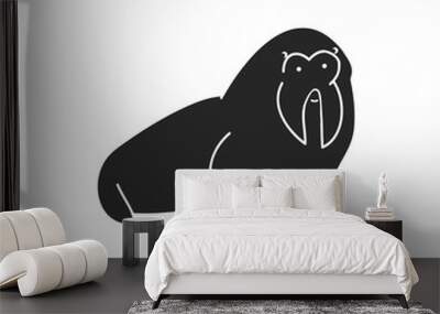 A silhouette of a walrus on a white background Wall mural