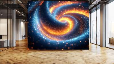 Mesmerizing swirling galaxy with glowing particles and cosmic waves in vivid orange and blue Wall mural