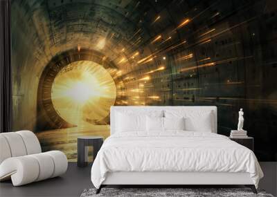 A dynamic scene of a vault door swinging open with light pouring out, symbolizing access granted to valuable opportunities or secretsVector illustrations Wall mural