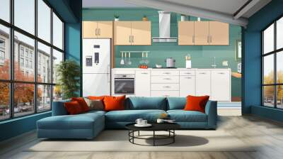 Detailed 3D kitchen interior with modern appliances and design,3D vector illustrations Wall mural