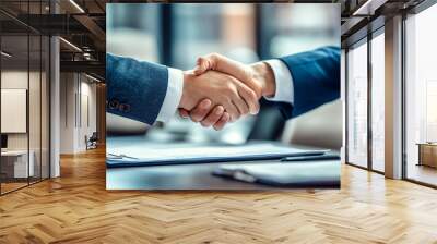 Two businessmen shake hands on a business deal. Wall mural