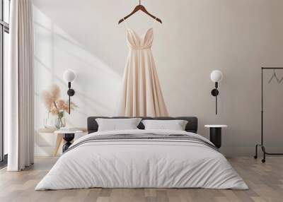 Wedding dress hanging on a hanger. 3d rendering Wall mural