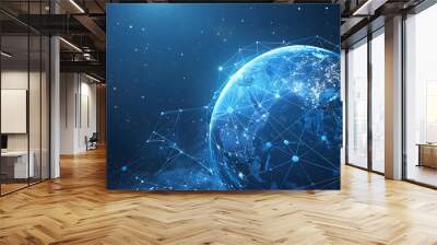 Abstract digital blue earth with global network connections, technology and internet concept background banner design for business, tech or cyber security in dark color background Wall mural