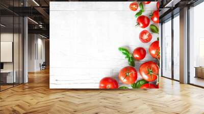 fresh ripe tomatoes on white background top view. tomato red vegetable concept, copy space for text  Wall mural