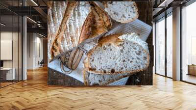 Homemade healthy freshly baked organic whole grain unleavened bread on wooden table Wall mural