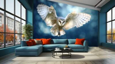 Hunting Barn Owl in flight.  Wildlife scene from wild forest. Flying bird tito alba Wall mural