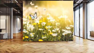 meadow with flowers and butterflies Wall mural