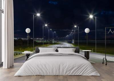 night empty road with modern LED street lights Wall mural