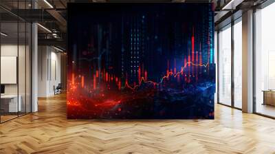 the stock market with bright charts at night, in the style of tonalist paintings, high detailed, light red and dark indigo Wall mural