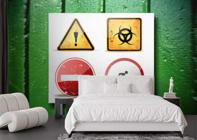 Traffic signs on a metal background. Wall mural