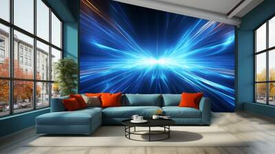 Vector Abstract, science, futuristic, energy technology concept. Digital image of light rays, stripes lines with blue light background Wall mural